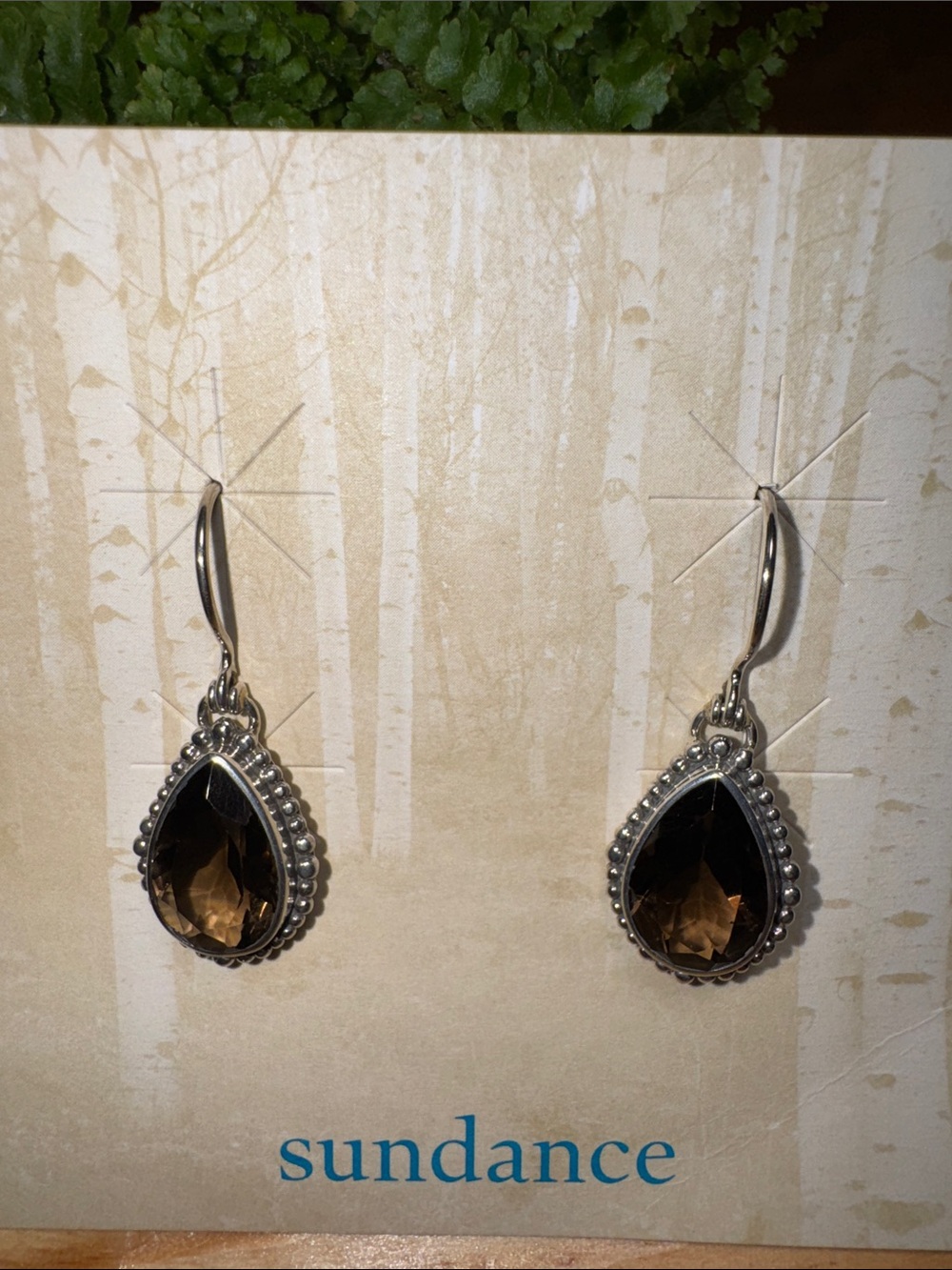 Sundance Smoky Brown Teardrop Earrings - Silver Tone